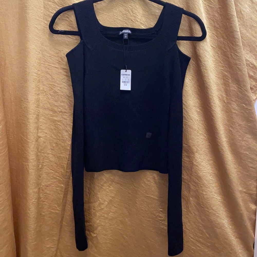 Long sleeved black cold shoulder sweater top (Medium)